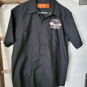 Vintage Piranha Z racing button down, work, mechanic shirt, black, size large.